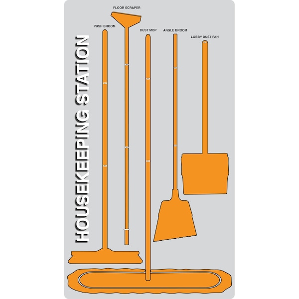 5S Housekeeping Shadow Board Broom Station Version 9 - Gray Board / Orange Shadows No Broom